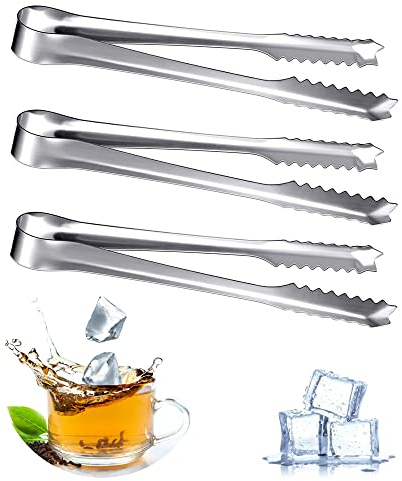 3 Stück Edelstahl Eiszange, Mini Edelstahl Zuckerzange Candybar Zangen, Servierzange Küchenzange für Bar Hochzeit Party Grill Büfett Picknick