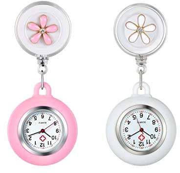 Avaner Krankenschwesteruhr Damen Taschenuhr FOB Uhr Blumen Design Pflegeruhr Kitteluhr Quarzwerk Pulsuhr Ansteckuhr mit Clip für Arzt Doktor Medical