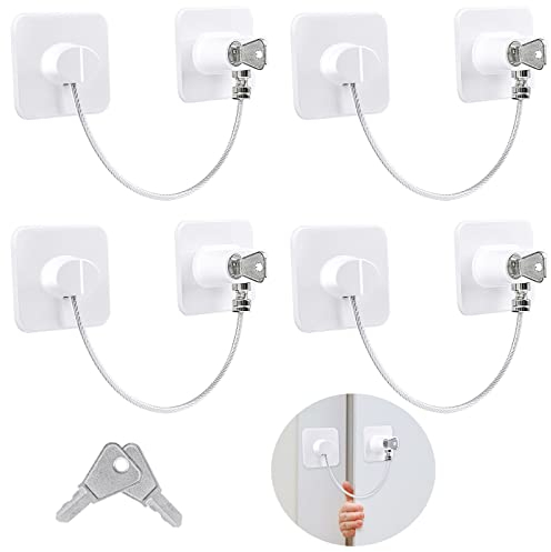 Niviy Schubladen Kindersicherung Kühlschrank Schloss ohne Bohren,4 Stück Weiß Mit Schlüssel Schrank Kindersicherung für Waschmaschine,Kleiderschrank,Kühlschrank,Fenster,Schützt Kinder und Haustiere