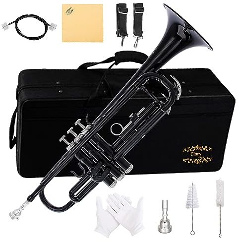 Glory Bb Trumpet - Trumpets for Beginner or Advanced Student with Case, pair of gloves-Black