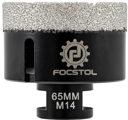FOCSTOL Diamant Fliesenbohrer 65mm Vakuumgelötete Diamant Lochsäge für Porzellan Keramik Fliese Marmor Granit Stein Quarz M14 Gewinde