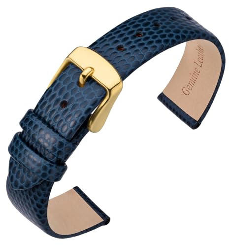 ANNEFIT Bracelets de Montres pour Femme 15mm, Bandes de Remplacement en Cuir avec Boucle en Or (Bleu)
