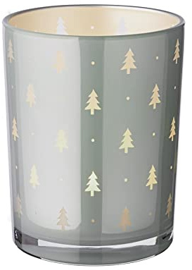 EDZARD Windlicht Glas Tani (H 13 cm, Ø 10 cm), grau, Tanne-Motiv | Leuchtet golden im Kerzenschein, durchscheinend ins Glas gearbeitet statt bedruckt · schützt die Flamme vor Zugluft