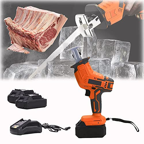 REHOOF Sierra Sable Bateria, Sierra De Sable Eléctrico, Sierra Huesos Carnicero, con 2 Baterías 2.0Ah, Luz LED, Velocidad Variable De 0-3000 RPM para Cortar Huesos Jamon Congelar Carne