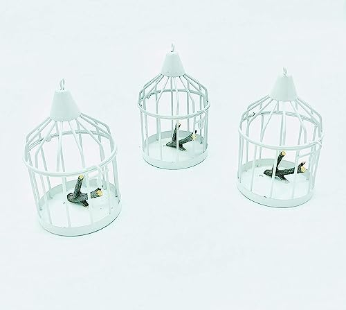 Vogelkäfige klein 3 Stück, Shabby-Look Deko, Ø 7,5 cm, weiß