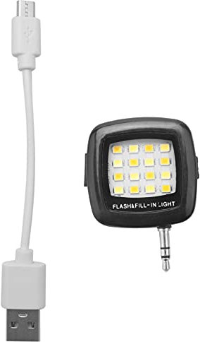 TsoLay 3.5mm Smart Selfie 16 LED Camera Flash Fill Light For Mobile Phone Black
