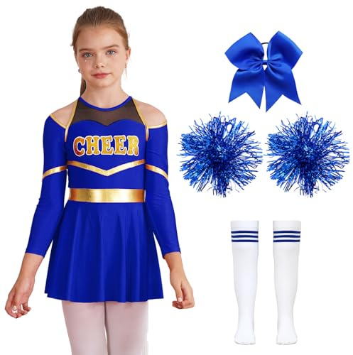 Alvivi Costume Pompom Girl Enfant Fille Robe De Danse Cheerleading Uniforme Pompom Girl Tenue Danse Compétition Spectacle Carnaval Halloween Bleu B 7-8 ans
