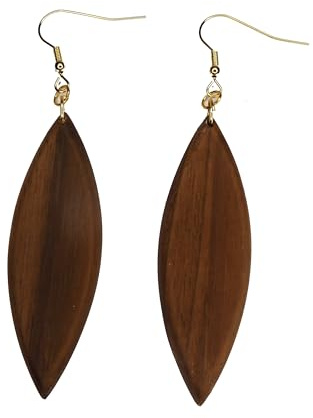 Handgefertigte Ohrringe in Blattform aus Walnuss Holz - Natürliche Eleganz und Nachhaltigkeit, Edelstahl oder Vergoldete Ohrhänger