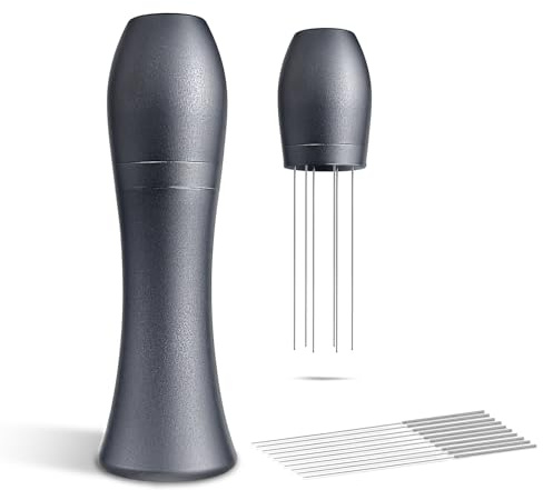 MICXNIC WDT Tool Espresso, Aluminum Alloy Coffee Distribution Tool with Stand, 13x0.4mm Stainless Steel Needle for Barista, Coffee Needle Distributor, Solve Coffee Clumping & Channel Effects, Silver