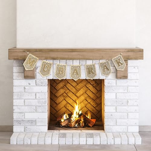 flangairy Ramadan Banner Decorations Ramadan Wooden Sign Garland For Door Home Ideas Decor Hanging Wall Eid Mubarak Kareem Muslim Islamic Gift Fireplace Mantle Window Boho (Gold-B)