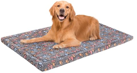 BEAUTYZOO Dog Bed Crate Pad 42 x 28 inch, Washable Dog Crate Mat for X-Large Sized Dogs, Anti-Slip Pet Crate Bed Kennel Pad, Durable Cozy Puppy Sleeping Mat Rectangle Mattress, Colorful Paw