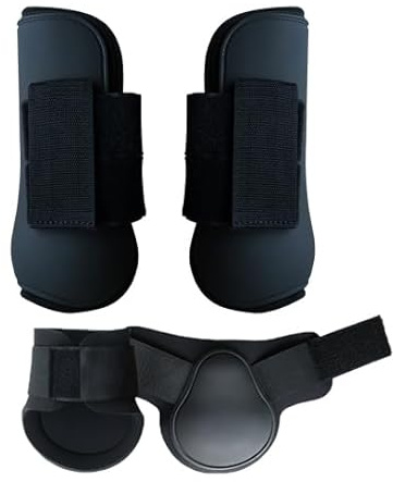 Merauno® Lot de 4 guêtres pour cheval - Pour l'avant derrière coque rigide et fermeture Velcro - Pour homme et femme - En polyuréthane robuste et élastique - Taille S - Noir