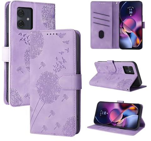 Rostsant Funda Motorola Moto G54 5G Diente de león Carcasa de Cuero PU Billetera Magnético Funda del Libro con Ranuras para Tarjetas para Motorola Moto G54 5G Violeta