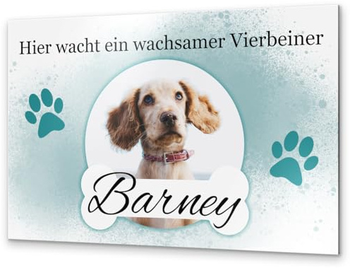 Farbiges Vorsicht Hund Schild mit eigenem Foto - Warnung vor dem Hund Schilder - Achtung Hund Schild wetterfest - Hundeschild Warnung Warnschild - Hundeschilder personalisiert aus Alu Dibond