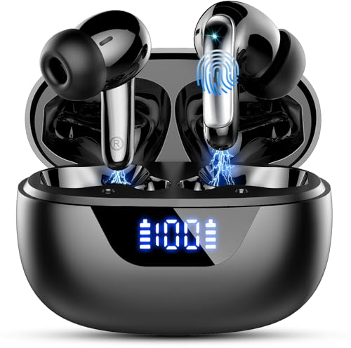 Cuffie Bluetooth, Auricolari bluetooth 5.3 Bassi Immersivo, Cuffie Wireless In Ear con 4 ENC Mic Cancellazione Rumore, 2024 Cuffiette Bluetooth 48H Auricolari Wireless IP7 Impermeabili Android/iOS/LED