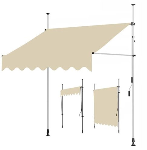DJJYCTNM Klemmmarkise Balkon, Markise Balkon, Sonnenschutz Balkon ohne Bohren, Verstellbares Wasserdichtes Vordach mit Handkurbel, Balkon-Sonnenschutz (Color : Ivory+White Frame, Size : 250cm/98in)
