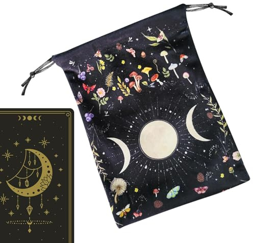 Liten smyckepåse, månfas tarotväska med dragsko – liten sammets