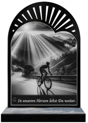 ETERNEL - Personalisierte Grabplatte Sonnenstrahlen - Radfahren Foto und Text anpassbar, lasergravierte Grabplatte für Hommage, Friedhofsplatte, Grabplatte, Beerdigung, Bestattung