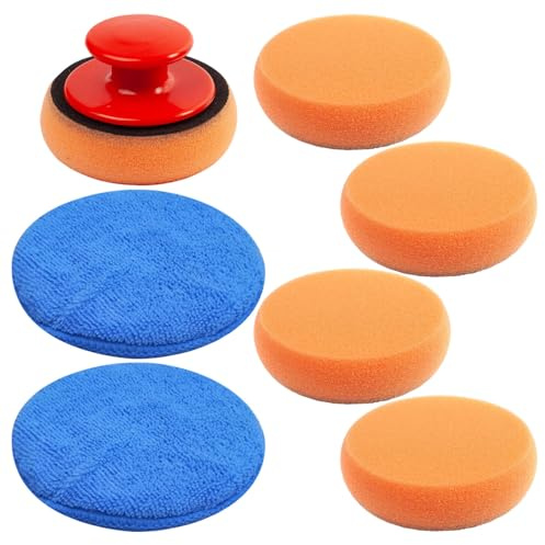 6 Esponjas De Cera para Pulir Y 2 Paños Redondos De Cera, Esponjas para Pulir con Asas, Esponjas para Pulir Automóviles Hechas A Mano, Herramientas De Limpieza De Automóviles