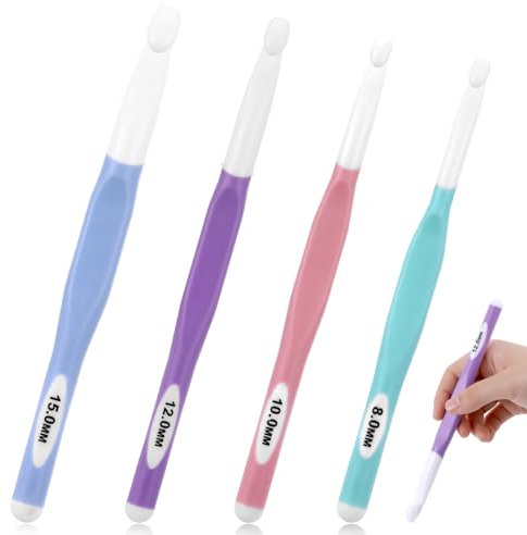 JJUNW 4 Stück Große Häkelnadel Set, Kunststoff Häkelnadelset Länger Häkelnadeln Häkelwerkzeuge Chunky Häkelnadel für Dicke Wolle Teppiche Bulky Garn Project DIY-Stricken (8 mm 10 mm 12 mm 15 mm)