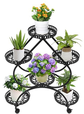 TkkMivcOC Pflanzenständer, Blumenständer Innen Außen mit 6-Ebenen, Originalität Herz Pflanzenregal für den Innen- oder Außenbereich im Wohnzimmer, Balkon, Büro, 67x33x80 cm, Schwarz