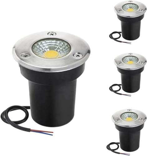 JIQHOHX 4 Pack LED Underground Light COB Floor Lamp IP65 Waterproof Outdoor Ground Spot Landscape Garden Square Path Yard Recessed Buried Spotlight (White 5W)