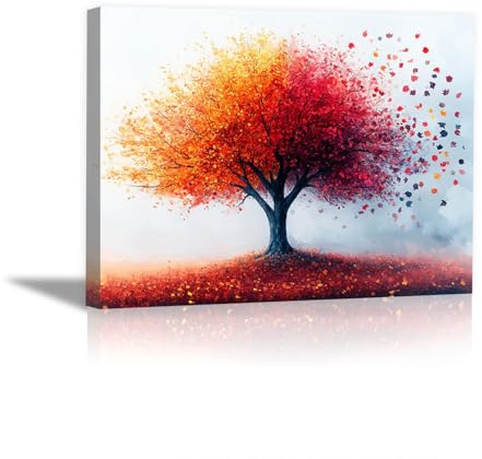 BOHUO Albero della vita Grande Stampa su tela, Minimalista Colorato Quadri su tela Quadri Moderni Poster Decorazioni da parete per Soggiorno - 70x100cm Incorniciato(Rosso)