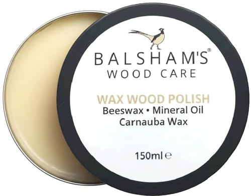 Balsham's Wood Care Wood Wax Polish with British Beeswax, Food-Grade Mineral Oil, & Carnauba Wax – Protects & Enhances Wooden Furniture and other Wooden Items (150ml)