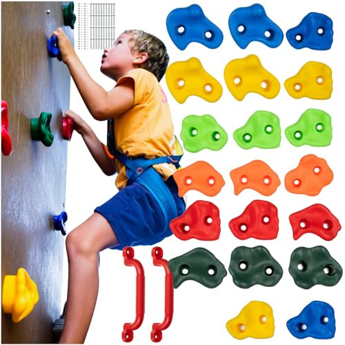 KRUZZEL 25395 - Manopole da arrampicata per bambini, 22 pezzi, 2 maniglie + viti fino a 150 kg, struttura interna ed esterna per arrampicata
