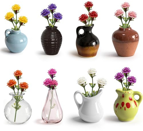 Cute Mini Ceramic Vase Magnets for Fridge, Funny Small Plant Magnets, Tiny 3D Plant Vase for Refrigerator Decoration Kitchen Locker Kitchen Office (8 Pack)