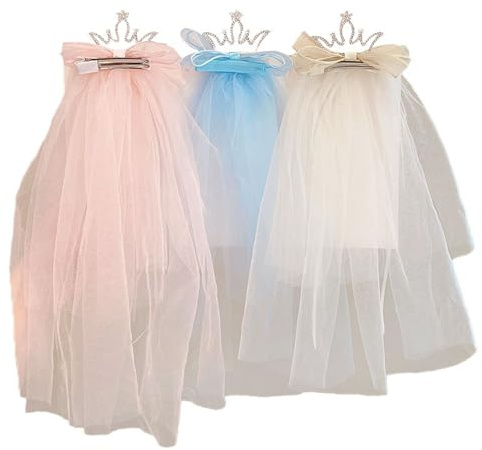 3 Stücks Schleier, Kurzer Schleier Rosa, Kronenschleier Blau, Schleier Kurz Perlenschleier Rosa, Schleier Braut Blau, Für Party Hochzeit Zubehör, Tägliche Kleidung, Schmetterling Mitgerissene Krone