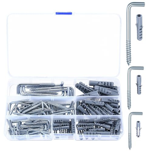 pzihao 120 Pz Ganci a Vite Avvitabili, Gancio da Soffitto da Avvitare a Forma di L, Gancio con Vite Autofilettante, Ganci da Soffitto a Vite per Appendere Piante Luci Tazza, con Tasselli