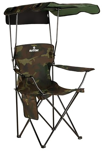 Outtec Chaise de Camping Pliable, Chaise de Pêche Stable avec Toit Solaire Ergonomique, Facile à Transporter, Robuste, Protège Contre UV et Idéale pour Le Camping, Pêche et Les Activités Extérieures