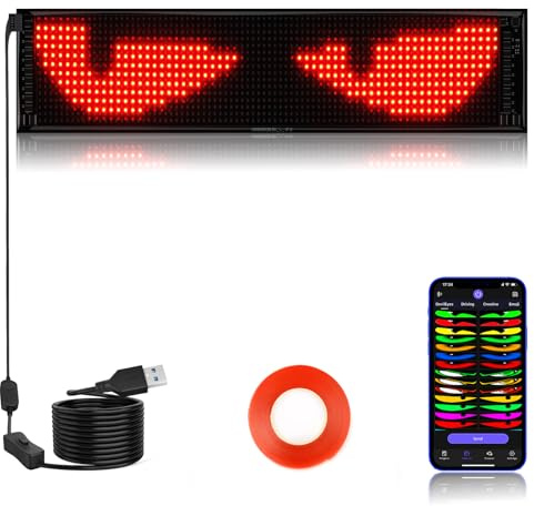 LED Anzeigetafel, 37 × 9 cm Devil Eyes Flexibler laufschrift programmierbar Teufelsaugen mit Bluetooth-App-Steuerung, USB led-anzeige Leuchtschild