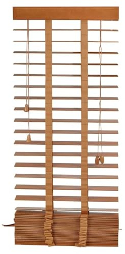 URBNLIVING Stores vénitiens en bois véritable – Lattes horizontales en bois avec cantonnière et cordon de contrôle d'inclinaison, cordon de tirage, pare-soleil de fenêtre en bois de qualité supérieure