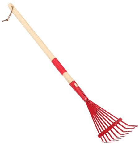 Abaodam 2 Stück Abnehmbarer Holzgriff Rake Eng Rasenwerkzeuge Miniatur Zinken Kleiner Rechen Clearing Verlassen Rechen Rasenrechen Blätter Gartenarbeit Hölzern Rot
