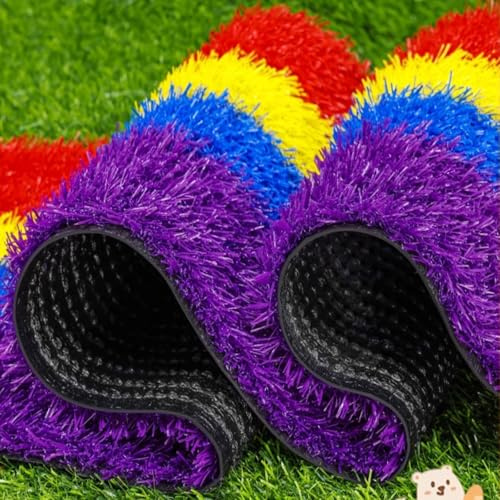 GGFFJ Alfombra de césped Artificial for Patio de Juegos, diseño de Pista Colorida, 3 cm de Grosor(6.6 * 9.9ft)