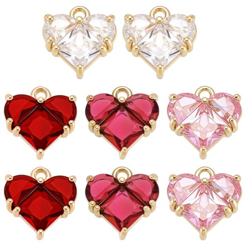BENECREAT 8 x Zirkonia Herzanhänger. 4 Farben Strass Herz Anhänger Kristall Liebes Charm Für Armband Halskette Ohrringe Schmuckherstellung DIY Zubehör