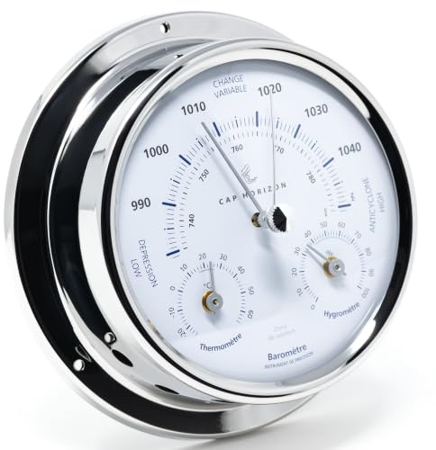 CAP HORIZON Station météo CP100BTH500NX - 12,5 cm - Avec baromètre, hygromètre, thermomètre - En acier inoxydable poli - Fabriquée en Allemagne