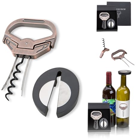 JIESIAO Ah So - Juego de abridor de vino con cortador de cápsulas, sacacorchos para vinos antiguos, sacacorchos de dos dientes, abridor de botellas de vino de acero inoxidable, set de regalo para los