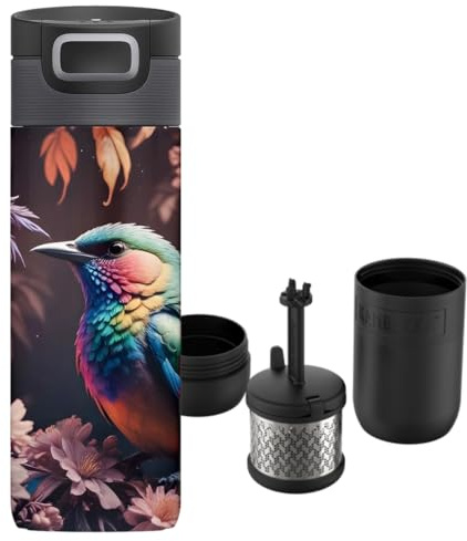 Kambukka Etna 500 ml avec infuseur à thé – tasse isotherme en acier inoxydable, bouchon 3-en-1, Snapclean, étanche, sans BPA – motif Bird