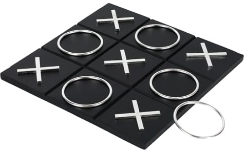 Kuabiz Tic Tac Toe Decor 10 x 10 Inch Wooden Black Wood Board with Gold/Silver X and O Pieces Modern Minimalist Coffee Table Decor for Living Room Office and Bookshelf Display (Silver)