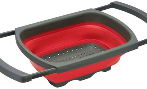 Morbuy Passoire Cuisine Pliante, Passoire à Pâte Pliable Rectangle 1 Pièce Egouttoir Pates Rétractable en Silicone avec Poignées pour Égoutter les Pâtes Fruits Légumes (Rouge,Taille Unique)