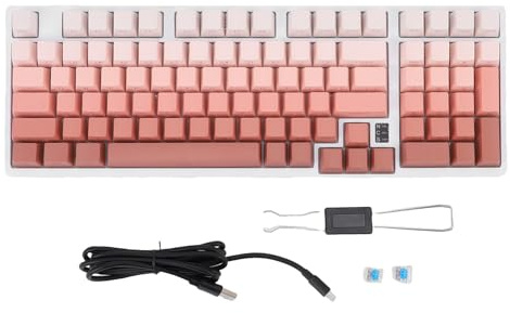 Zunate Tastiera Meccanica Wireless, Tastiera da Gioco RGB Cablata Bluetooth 2.4G Sostituibile a Caldo con 15 Effetti di Illuminazione, per Wins, per IOS, per PC Android Gaming Work (Rosa Bianco)