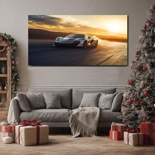 Metallisch Sauber Auto Bilder für die Wand Drift Bewegung Leinwandbilder Groß für Schlafzimmer Horizont Landschaft Wandbild für Wohnzimmer, XXL Kunstdruck auf Leinwand Wanddeko Kunst 80x160 cm