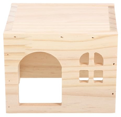 Veemoon Maison en Bois Naturel pour Hamster, Cachette Multifonction Plateforme D’Alimentation, Abri Solide pour Petits Rongeurs, pour Cage Hamster et Habitat Petits Animaux