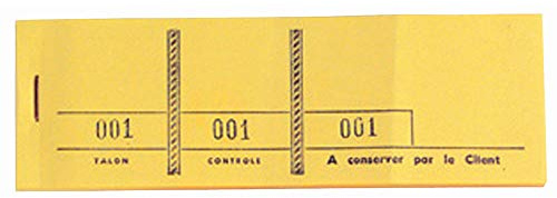 Exacompta - Réf. 96403E - Paquet de 10 blocs passe-partout pour manifestations, expositions, kermesses, loteries, tombolas - 100 feuillets détachables 3 coupons numérotés - Format 4,8 x 15 cm - Jaune