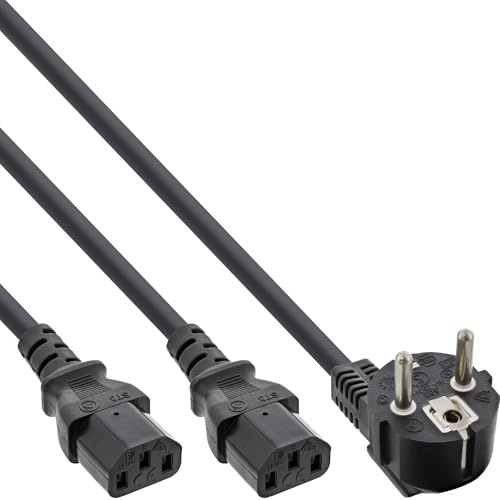 InLine 16657F Netz-Y-Kabel, 1x Schutzkontaktstecker zu 2x Kaltgerätestecker, 5m