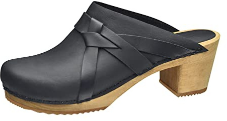 Sanita Manuella Clog | Original handgemacht | Lederclog mit Holzsohle für Damen, Größe: 41 EU, Schwarz