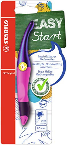STABILO - Ergonomischer Tintenroller für Linkshänder - EASYoriginal Holograph in magenta - blau (löschbar) - inkl. Patrone - Blister